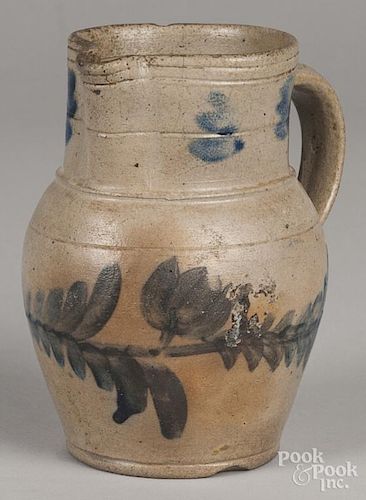 Pennsylvania stoneware pitcher, 19th c., with cobalt floral decoration, 6 5/8'' h.