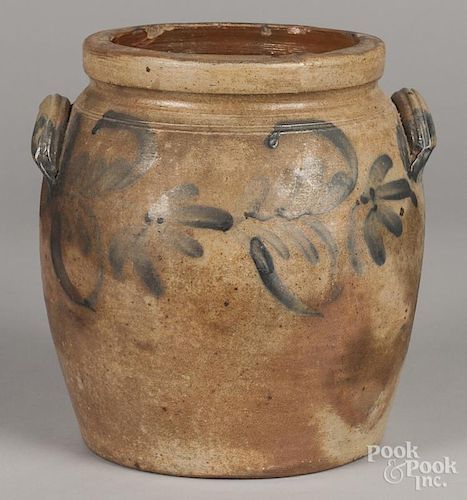 Pennsylvania stoneware crock, 19th c., with cobalt floral decoration, 9'' h.