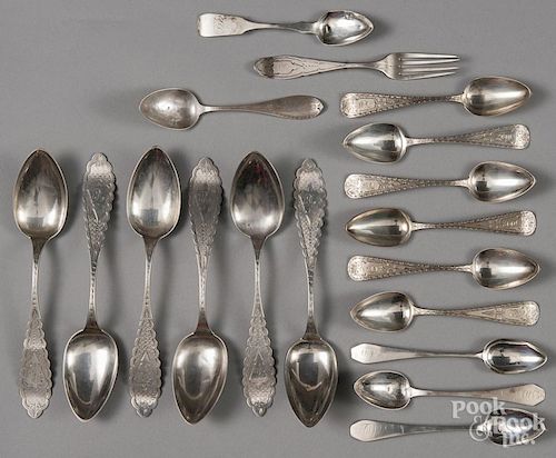 Coin silver spoons, 19th c., 15.4 ozt.