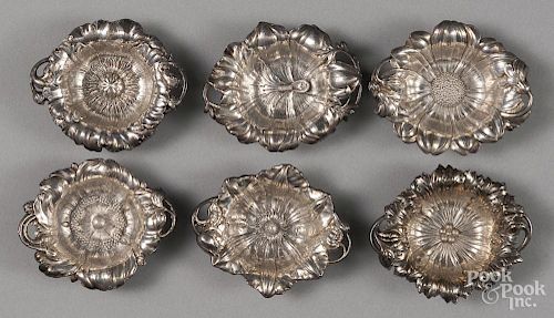 Six Reed & Barton sterling silver floral repousse salts, 3 1/2'' l., 4.8 ozt.