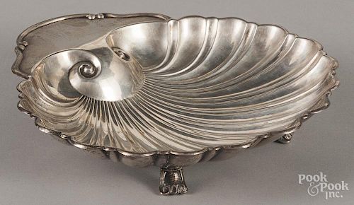 Sterling silver shell-form footed dish, 10'' h., 10 1/2'' dia., 15.2 ozt.