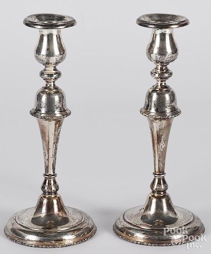 Pair of Lunt sterling silver candlesticks, 9 7/8'' h., 14.9 ozt.