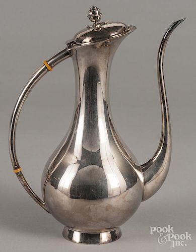 Elegant Eugen Ferner sterling silver teapot, 12'' h., 23.3 ozt.