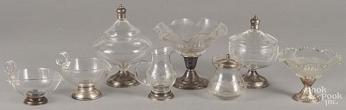 Eight sterling silver mounted glass tablewares, tallest - 7 3/4''.