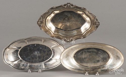 Three sterling silver oblong trays, 31.6 ozt.