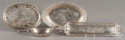 Four small sterling silver trays, longest - 12 1/8'', 17.5 ozt.