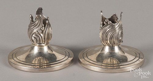 Pair of Durham sterling silver art nouveau candlesticks, 2 3/4'' h., 6.9 ozt.