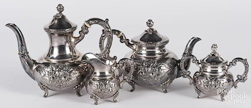 Spritzer and Fuhrmann sterling silver four-piece repousse tea service, 67.5 ozt.