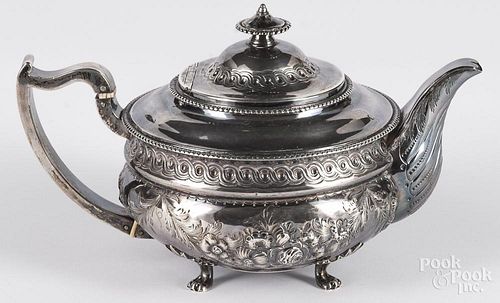 English repousse silver teapot, 1814-1815, 25 ozt.