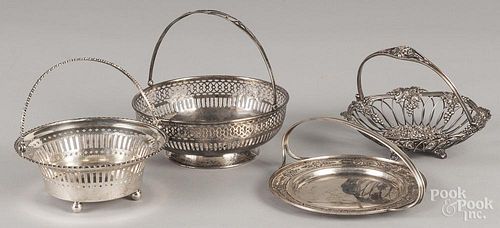 Three sterling silver serving baskets with swing handles