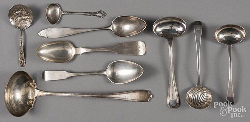 Assorted silver serving spoons and ladles, 15.65 ozt.