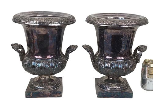 Pair Old Sheffield Campana Urn Form Wine Coolers