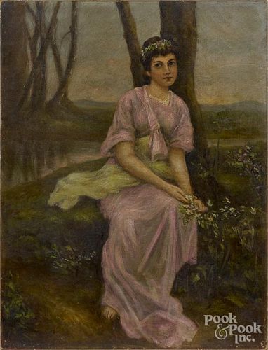 Oil on canvas portrait of a woman, ca. 1900, 17'' x 13''.