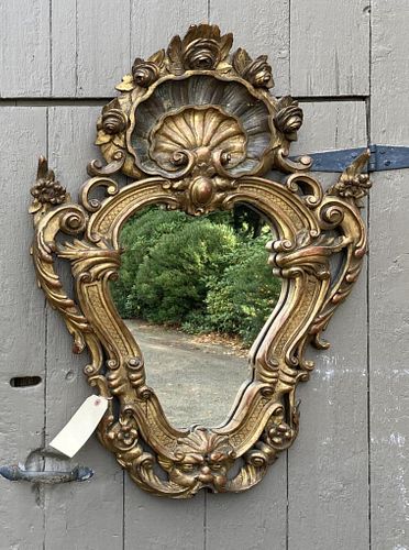 Carved Cartouche Shaped Baroque Style Gilt Mirror