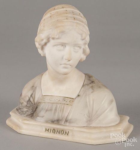 Giuseppe Bessi (Italian 1857-1922), marble bust of Mignon, signed verso, 9 1/2'' h.