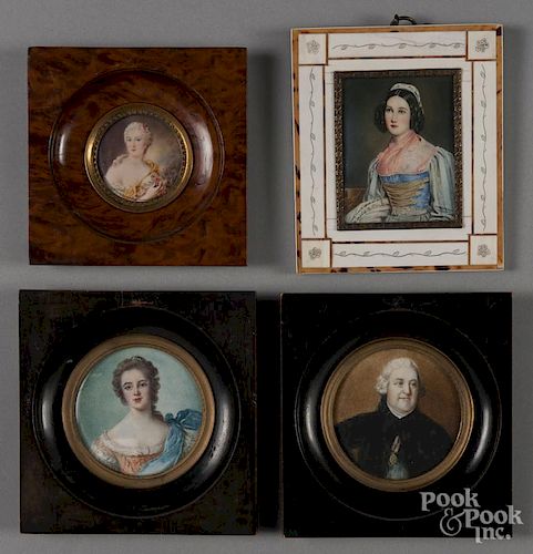Four portrait miniatures, early 20th c.