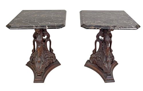 Pair European M/T Carved Wood Console Tables