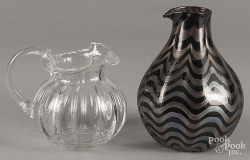Tiffany & Co. glass pitcher, 6 1/2'' h., together with an art glass pitcher, 9'' h.