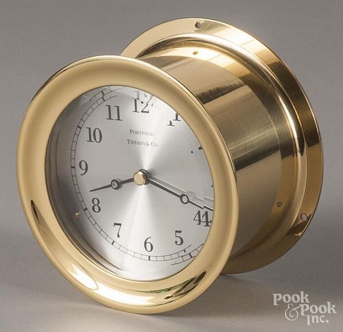Tiffany & Co. Portfolio brass ship clock, 5 1/4'' dia.