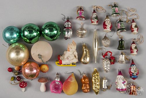 Vintage figural glass Christmas ornaments, largest - 3 1/2'' h.