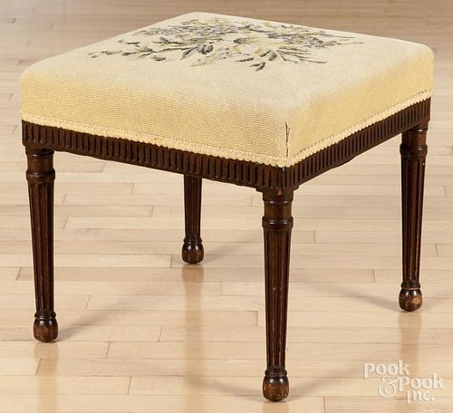 Sheraton style mahogany stool, 17'' h., 18'' w.