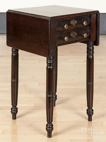 Sheraton mahogany veneer work stand, ca. 1840, 28 1/2'' h., 17 1/4'' w.