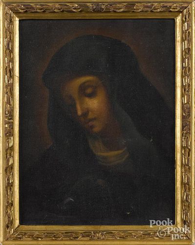 Oil on canvas portrait of the Virgin Mary, late 18th/early 19th c., signed illegibly on verso