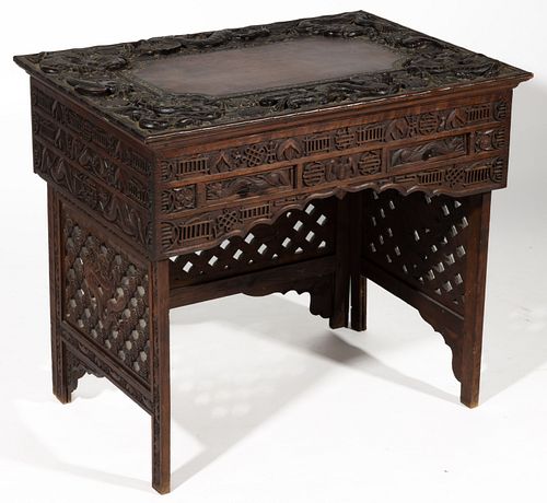 CHINESE / JAPANESE CARVED ROSEWOOD / MAHOGANY LIFT-TOP SCHOLAR'S DESK,