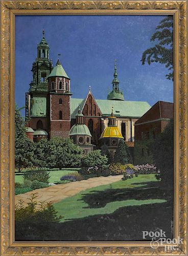 Len Metkowski (American 20th c.), oil on canvas, titled Wawal Cathedral, signed lower left