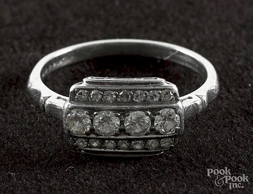 Platinum and diamond ring with a rectangular head