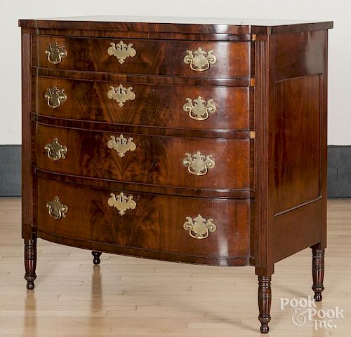 Pennsylvania Sheraton bowfront chest of drawers, ca. 1815, 41'' h., 41 3/4'' w.
