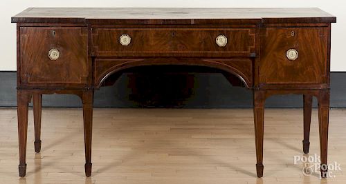 English Hepplewhite mahogany sideboard, ca. 1790, with a line and ribbon inlay case