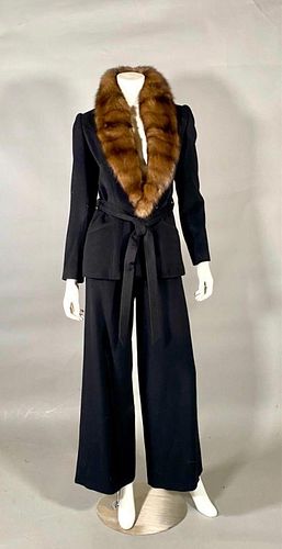 Two Piece Cashmere Pant and Jacket Suit with Natural Mink Sable Collar