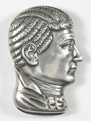 Sterling silver figural bust of a gentleman match vesta safe, 2 1/2'' h.