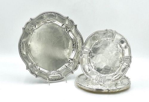 Five Durgin Sterling Silver Chargers and Tray
