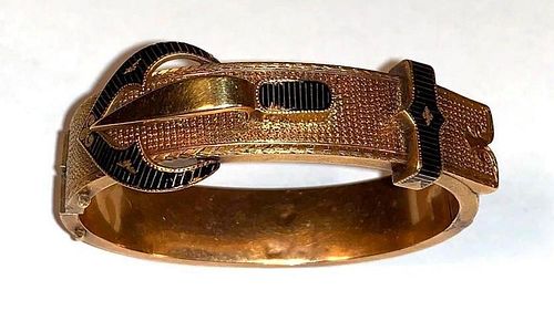 Victorian 14K Gold and Enamel Buckle Cuff Bracelet
