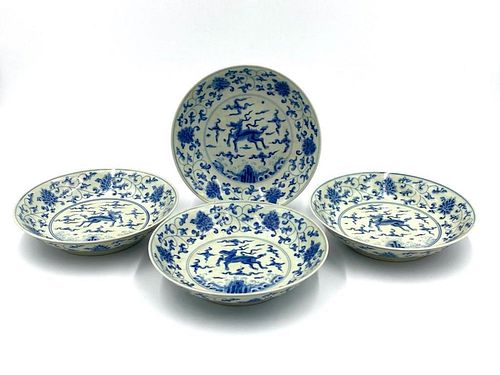 4 Chinese Antique Blue and White Porcelain Bowls