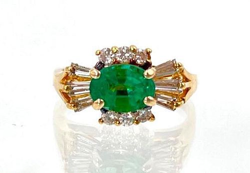18K Yellow Gold Custom Emerald and Diamond Ring