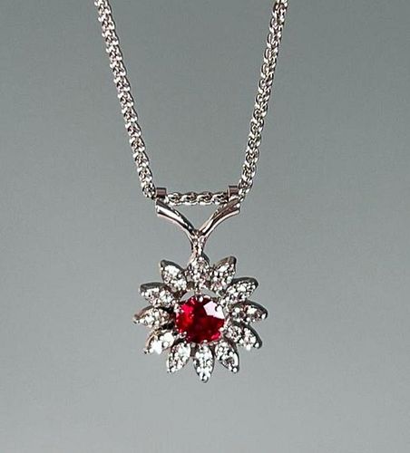 18k Gold Ruby and Diamond Pendent