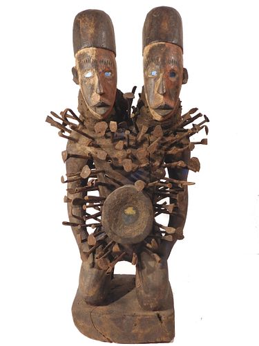  African Two-Headed Bakongo Nikisi Sculpture