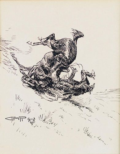 Horse and Cowboy Tumbling Downhill by Charles M. Russell