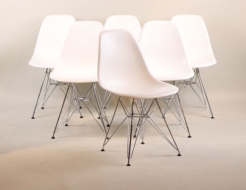 Six White Charles & Ray Eames Plastic Chairs