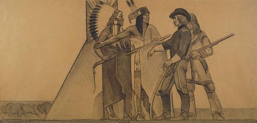 Indian and Soldier (The Indian Yesterday) & Indian and Teacher (The Indian Today) by Maynard Dixon