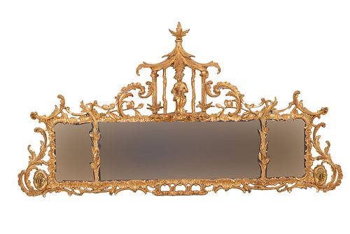 Chinese Chippendale Giltwood Overmantle Mirror