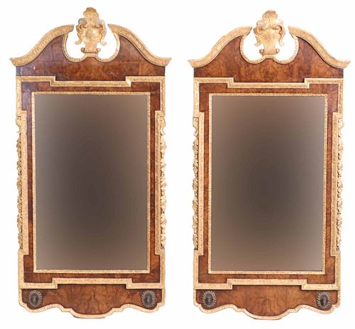 Pair of Early Georgian Walnut Veneer Mirrors