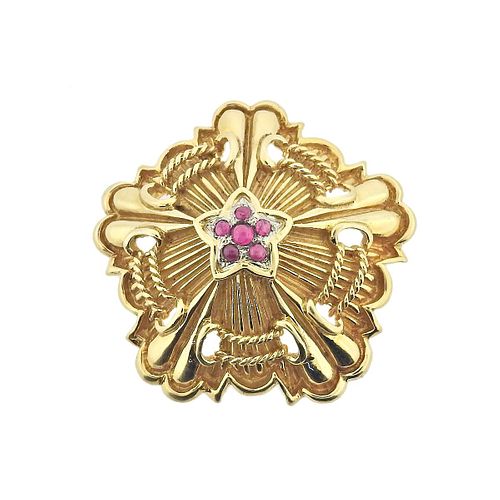 Tiffany & Co 18k Gold Ruby Brooch Pin