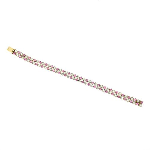 18k Gold Pink Sapphire Diamond Bracelet 