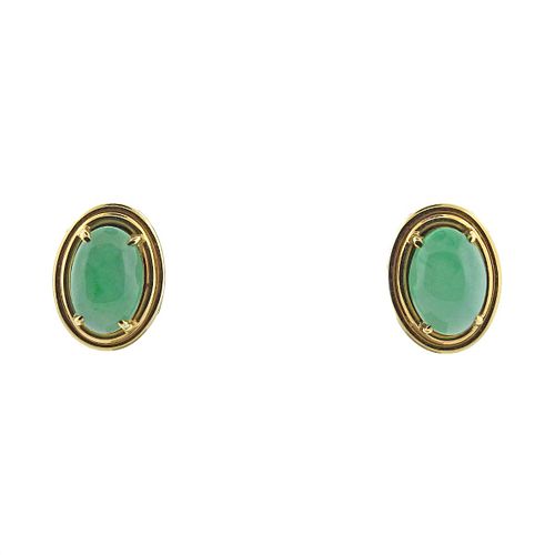 Gump's 18k Gold Apple Green Jade Earrings 