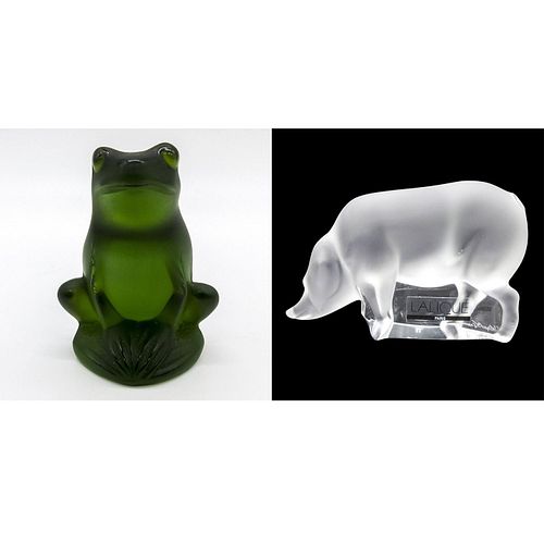 2pc Lalique Miniature Glass Animal Figurines