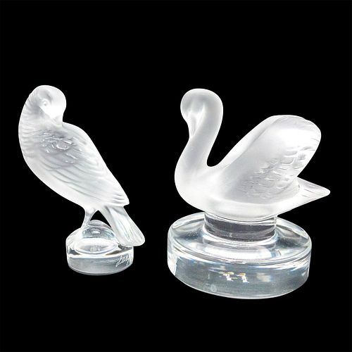 2pc Lalique Small Glass Bird Figurines